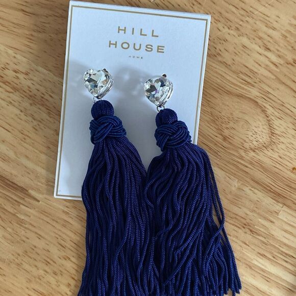 Hill House Navy Tassel Heart Earrings - Picture 3 of 8